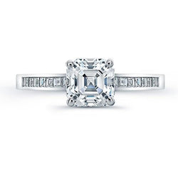 Asscher Cut 3.40 Carats Sparkling Diamond Solitaire Ring With Accents