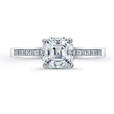 Asscher   Antique Lady’s  Style White Elegant Gold Diamond Solitaire Ring with Accents 