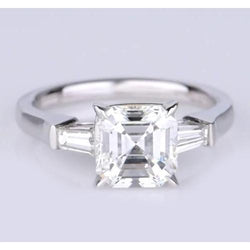 Asscher Cut And Baguettes Diamond Ring Three Stone 2.50 Carats New