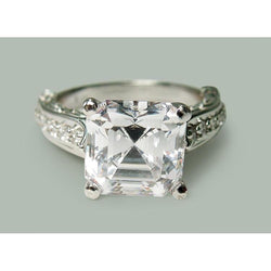Real  Asscher Cut Center Diamond Engagement Ring 3.28 Carats White Gold 14K