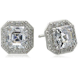 Asscher Halo Diamond Stud Earring 2.80 Carats White Gold 14K Jewelry