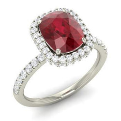 Cushion Cut Red Ruby With Diamond Ring 10.75 Carats Jewelry White Gold