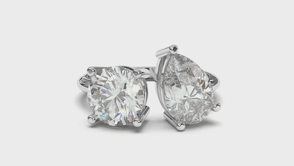 Sparkling Fancy Toi et Moi Two Stone Round & Pear Diamond Ring 4 Carats White Gold 