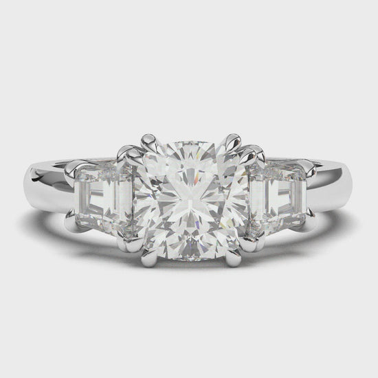 Sparkling Three Stone 2.20 Carats Cushion Wedding Ring