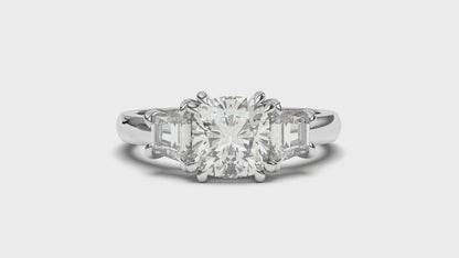 Sparkling Three Stone 2.20 Carats Cushion Wedding Ring