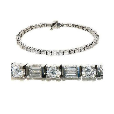Baguette And Round Diamond Tennis Bracelet Solid White Gold 9.50 Ct Tennis Bracelet