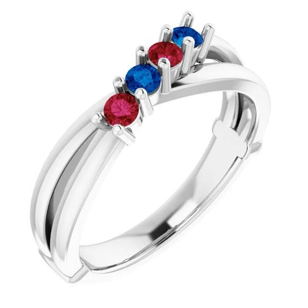 Band Ceylon Blue Sapphire Ruby Ring 0.40 Carats White Gold Gemstone Ring