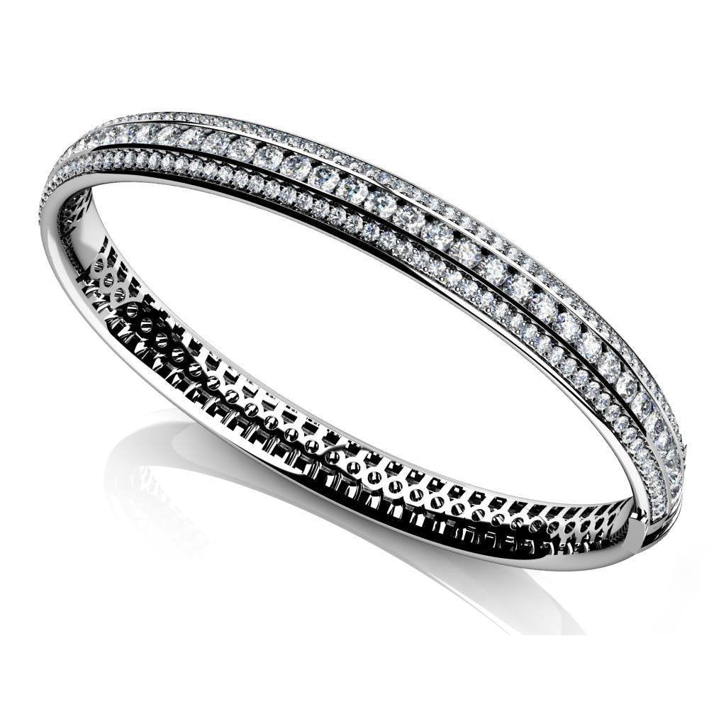 Bangle 7 Ct 14K White Gold Round Brilliant Three Row Diamond Bangle
