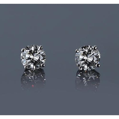 Basket Setting  Round Diamond Stud Earring White Gold
