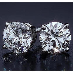 Basket Style Round Stud Earring 2 Carats White Gold 14K Jewelry Lab Grown Diamond