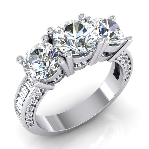 3.41 Ct. White Gold Natural Earth Mined Diamond Three Stone Wedding Ring