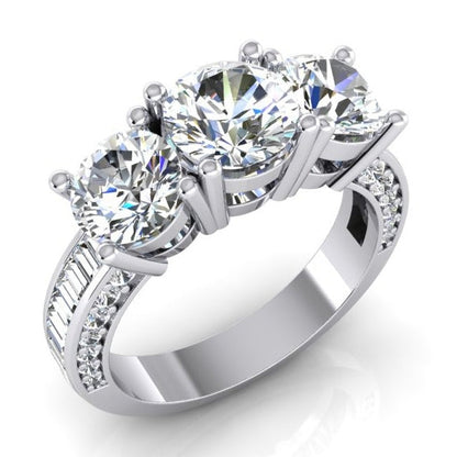 3.41 Ct. White Gold Natural Earth Mined Diamond Three Stone Wedding Ring