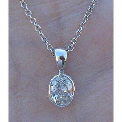 Beautiful Oval Diamond Necklace 2 Carats Bezel Set White Gold 14K