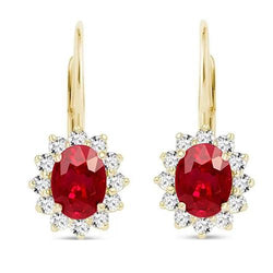 Beautiful Lady Dangle Earring Ruby Diamond 11.20 Carat Yellow Gold 14K