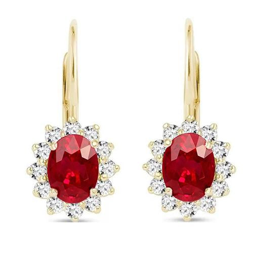 Beautiful Lady Dangle Earrings   Ruby And Diamonds Yellow Gold   Gemstone Earring