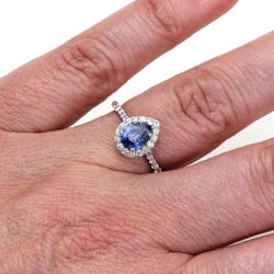 Beautiful Pear Shape Sri Lanka Blue Sapphire Natural Earth Mined Diamond Ring Gold 2 Ct