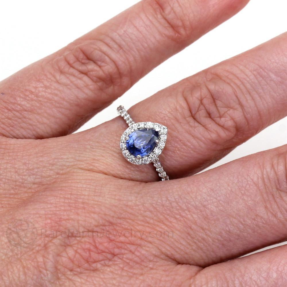 Beautiful Pear Shape Sri Lanka Blue Sapphire Diamond   Gold  Gemstone Ring