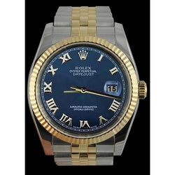 Bezel Rolex Date Watch Blue Roman Dial Ss & Gold Jubilee QUICK SET