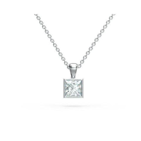 Bezel Set 1.00 Carat Princess Cut Diamonds Necklace Pendant Gold White 14K Pendant