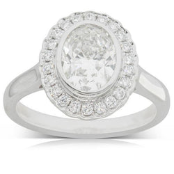 Natural  Oval Diamond Engagement Halo Ring 2.90 Carats Bezel Set White Gold
