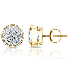 Bezel Set 3.00 Carats Women Studs Earrings Gold 14K New