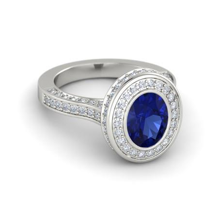Bezel Set 3.40 Ct Ceylon Sapphire And Diamonds Ring Gemstone Ring