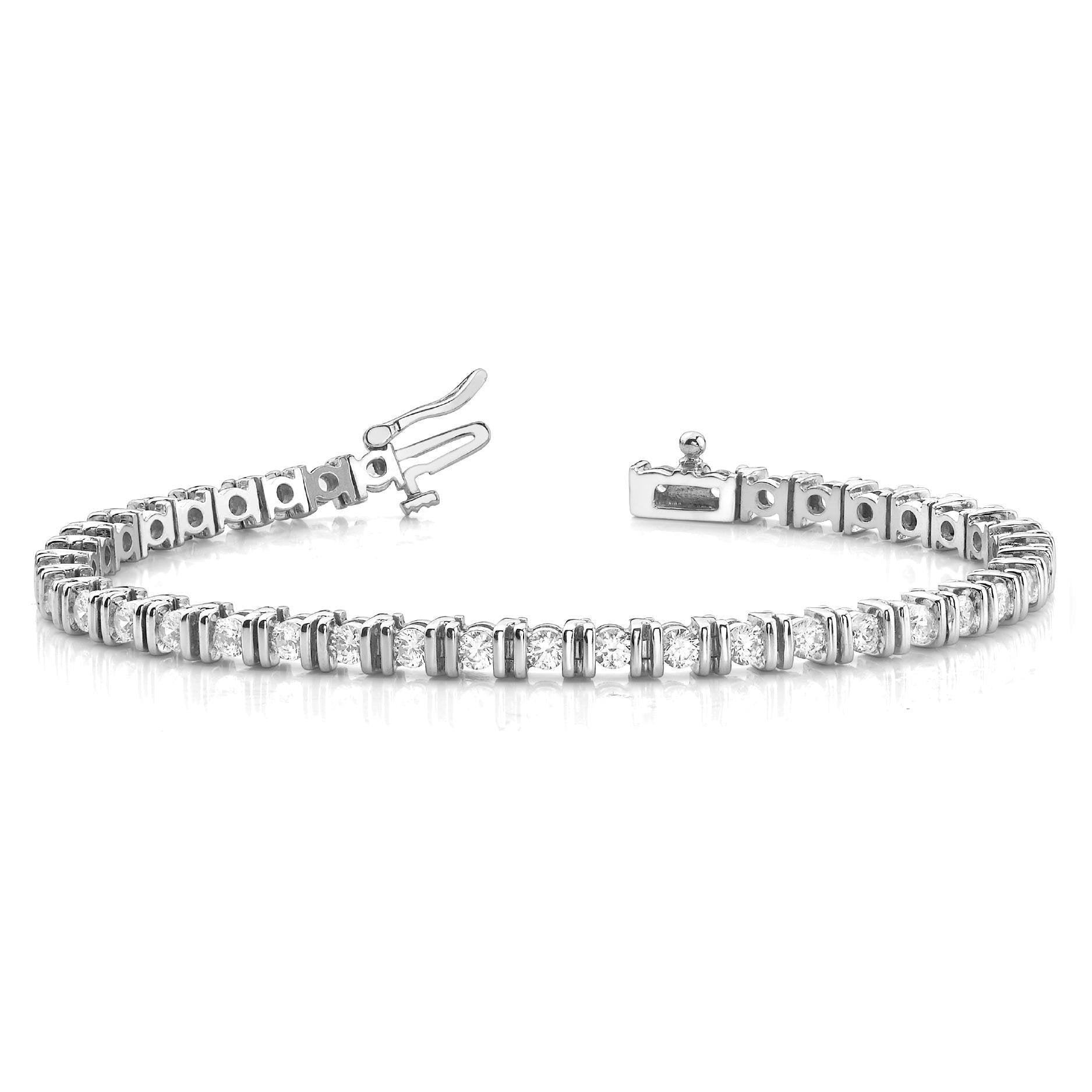 Bezel Set 3.50 Carats Round Brilliant Cut Diamonds Bracelet Wg 10K Tennis Bracelet