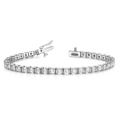 Bezel Set 3.50 Carats Round Brilliant Cut Diamonds Bracelet Wg 10K Tennis Bracelet