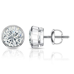 Diamond Bezel Set 4.50 Carats Round Lab Grown Diamonds Stud Earrings White Gold 14K