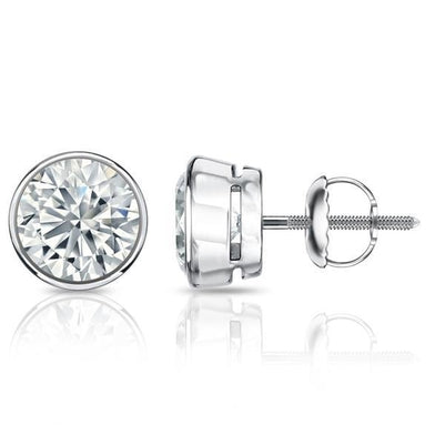 Bezel Set  Round Cut Diamonds Women Studs Earring White Gold 