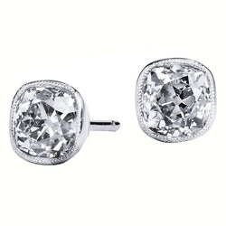 Bezel Set 4 Ct Old Mine Cut Real Natural Earth Mined Diamonds Studs Earrings 14K White Gold