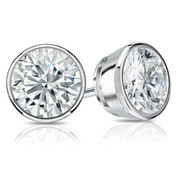 Bezel Set 5.40 Carats Diamonds Studs Earrings White Gold 14K