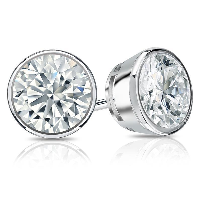 Bezel Set  Diamonds Studs Earrings White Gold Stud Earrings