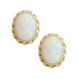 Bezel Set Big Opal Women Studs Earrings 18 Ct Yellow Gold 14K
