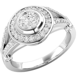 Natural  Diamond Halo Engagement Ring 3.65 Carats Bezel Set White Gold