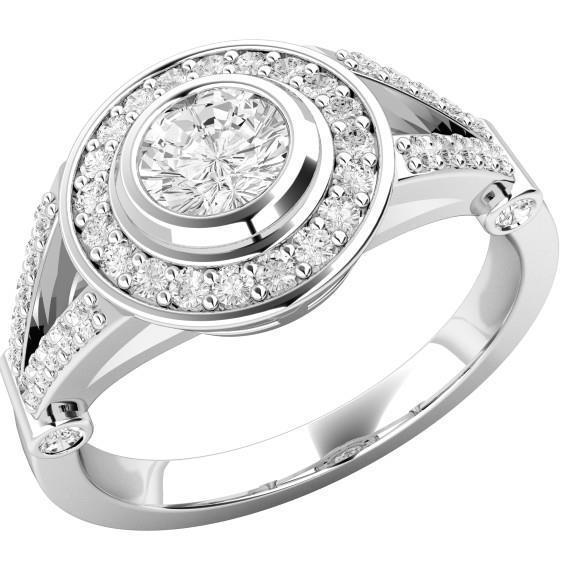 Bezel Set Brilliant Cut 3.65 Ct Diamonds Engagement Ring White Gold Halo Ring