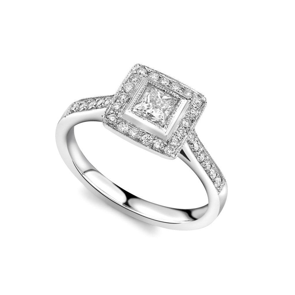 Bezel Set Princess And Round Cut 2.60 Ct Diamonds Ring Halo Halo Ring