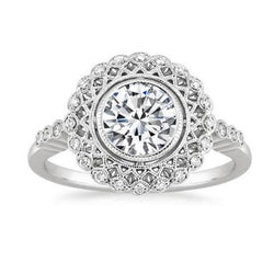 Real  Bezel Set Round Brilliant Cut 3.50 Ct Diamonds Engagement Ring 14K