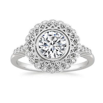 Bezel Set Round Brilliant Cut 3.50 Ct Diamonds Engagement Ring 14K Engagement Ring