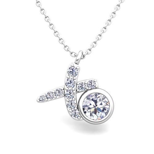 Bezel Set Round Cut 1.90 Carats Diamonds Pedant Necklace White Gold 14K Necklace