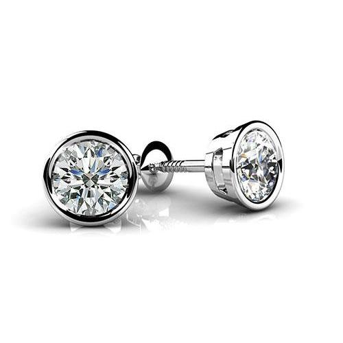 Bezel Set Round Cut 2 Carats Solitaire Diamond Stud Earring White Gold 14K Stud Earrings