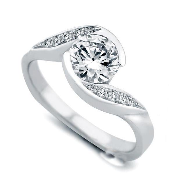 Bezel Set Round Cut 2.60 Ct Diamonds Solitaire Ring With Accent White Gold 14K Solitaire Ring with Accents