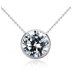 Round Lab Grown Diamond Necklace Pendant 2 Carats Bezel Set White Gold Jewelry
