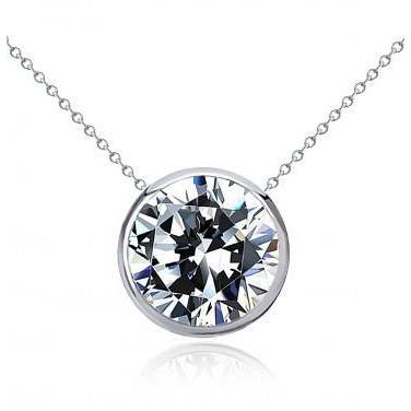 Bezel Set Round Natural Diamond Necklace Pendant Women Gold Jewelry 2 Carats Pendant