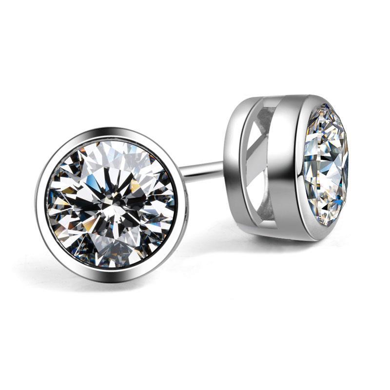 Bezel Set Solitaire Brilliant Engagement White Gold Diamond Stud Earrings