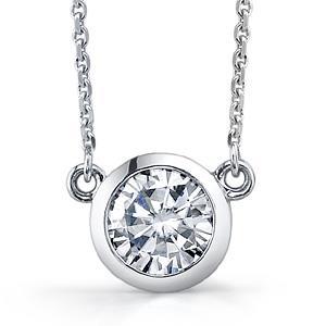 Solitaire Natural Diamond Pendant Necklace Dog Ear  2.25 Carats White Gold 14K