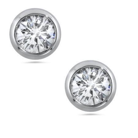 Bezel Set  fancy Engagement White Gold Diamond Stud Earrings