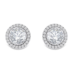 Bezel Set Women Stud Earrings 3.70 Carats Diamonds Gold White 14K
