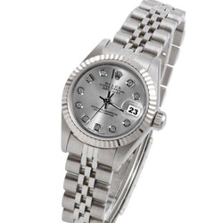 Bezel Silver Diamond Dial Rolex Datejust Women Watch Ss Bracelet