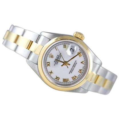 Bezel White Roman Dial Datejust Rolex Watch Ss & Gold Bracele Rolex